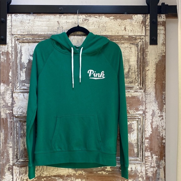 PINK Victoria's Secret Green Hoodie Sweatshirt with Logo - Picture 1 of 5
